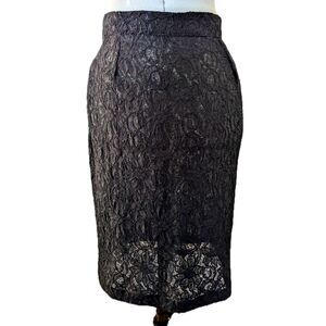 80s Vintage Bon Ton U.S. Made Sheer Floral Lace Zip Midi Pencil Skirt, Size S/M